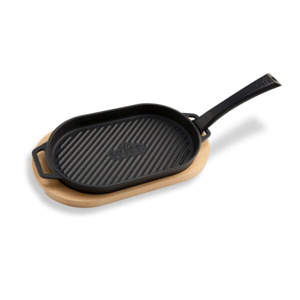 Grillpfanne mit Rillen inkl.Holzbrett
